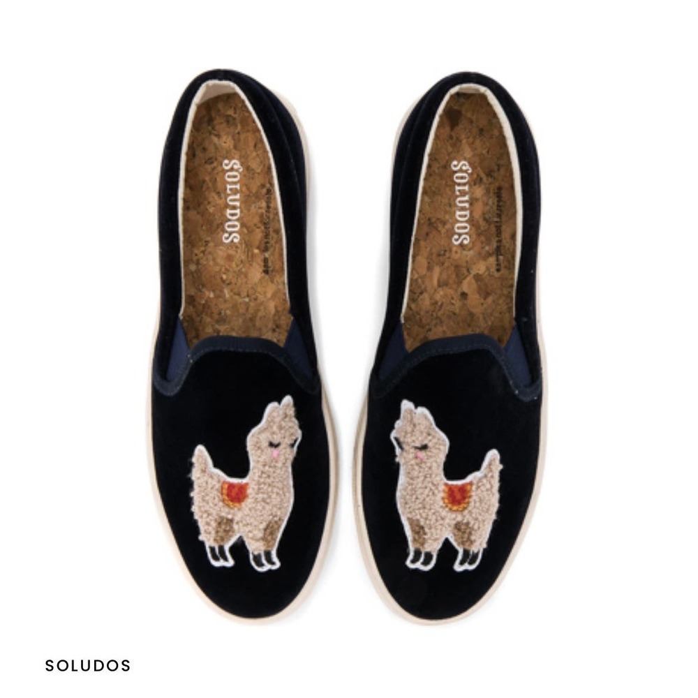 Soludos Navy Velvet Slip On Llama Sneakers EUC Size 7 - Picture 2 of 8